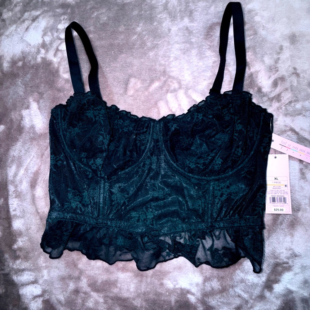 Wild Fable Bustier Top Women XL Black NEW Lace Underwire Corset Ruffle Trim